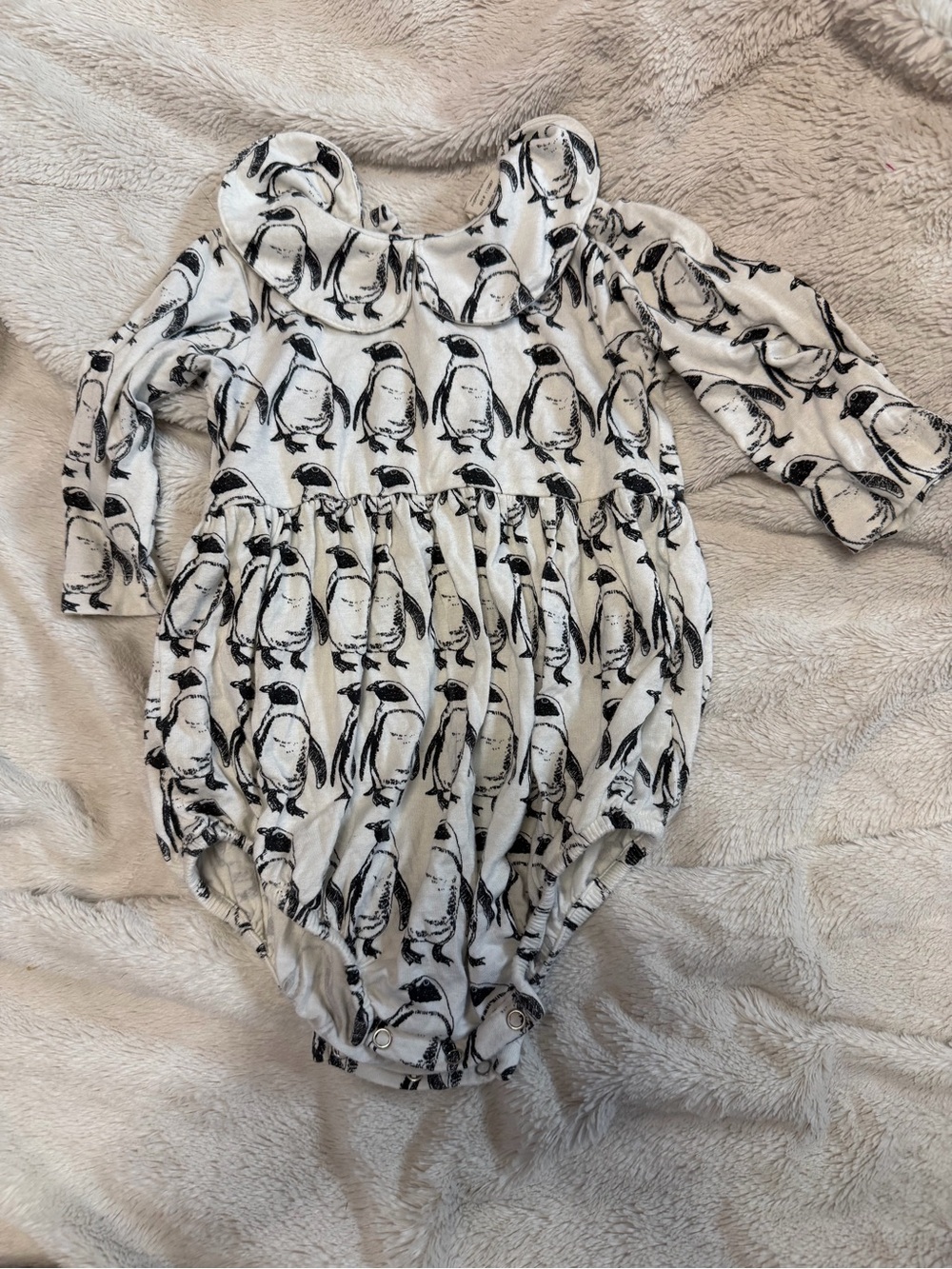 Black & White Penguin Print Baby One-Piece Romper Peter Pan Collar